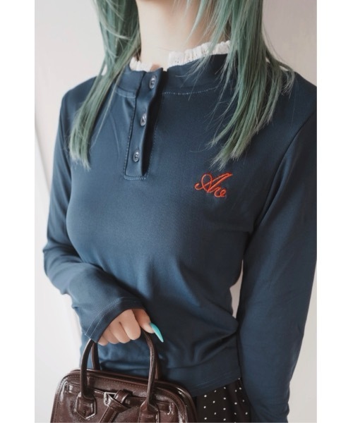 SALTMINT(ソルトミント)の「K-Slim ヘンリーネックトップ(Tシャツ/カットソー・レディース・グレー/ネイビー・FREE)」の2枚目の写真