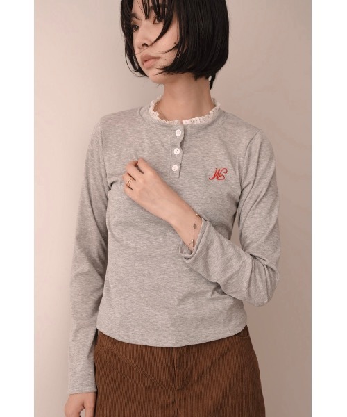 SALTMINT(ソルトミント)の「K-Slim ヘンリーネックトップ(Tシャツ/カットソー・レディース・グレー/ネイビー・FREE)」の1枚目の写真