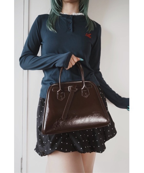 SALTMINT(ソルトミント)の「K-Slim ヘンリーネックトップ(Tシャツ/カットソー・レディース・グレー/ネイビー・FREE)」の3枚目の写真