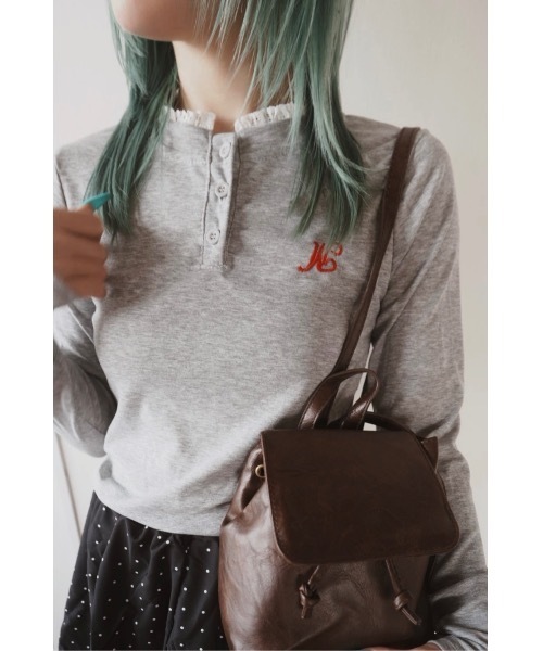 SALTMINT(ソルトミント)の「K-Slim ヘンリーネックトップ(Tシャツ/カットソー・レディース・グレー/ネイビー・FREE)」の4枚目の写真