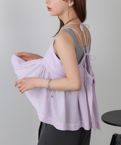 Bab(バブ)の「ピンタック刺繍レースキャミトップス(キャミソール・レディース・オフホワイト/ブラック/パープル・M)」の17枚目の写真