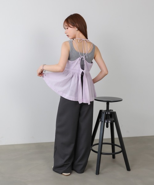 Bab(バブ)の「ピンタック刺繍レースキャミトップス(キャミソール・レディース・オフホワイト/ブラック/パープル・M)」の18枚目の写真