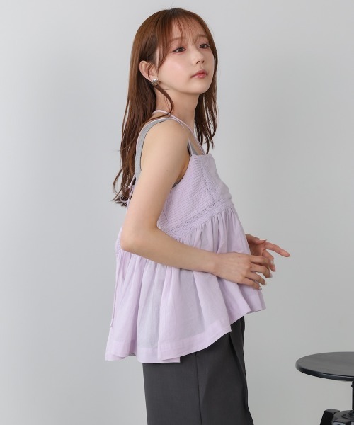 Bab(バブ)の「ピンタック刺繍レースキャミトップス(キャミソール・レディース・オフホワイト/ブラック/パープル・M)」の20枚目の写真