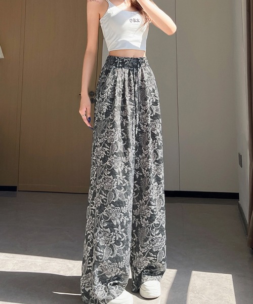 Songe（ソンジュ）の「ハイウエスト総柄ワイドパンツ（その他パンツ・レディース・ブラック系/ブラック系1/グリーン/グレー・FREE）」の19枚目の写真