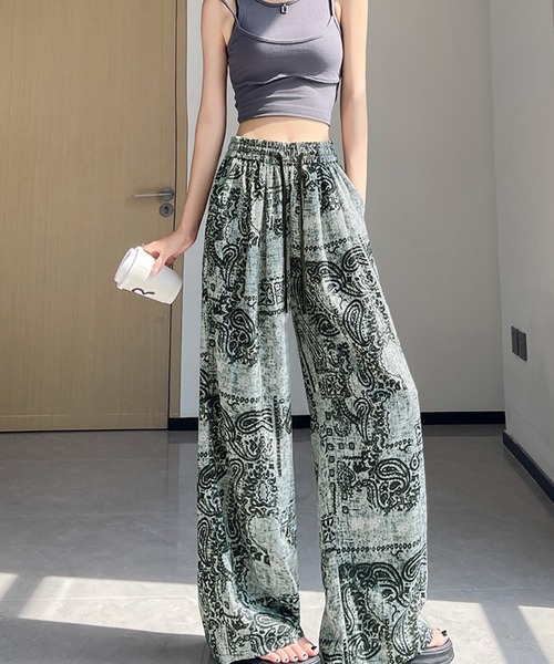 Songe（ソンジュ）の「ハイウエスト総柄ワイドパンツ（その他パンツ・レディース・ブラック系/ブラック系1/グリーン/グレー・FREE）」の9枚目の写真