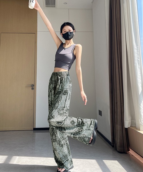 Songe（ソンジュ）の「ハイウエスト総柄ワイドパンツ（その他パンツ・レディース・ブラック系/ブラック系1/グリーン/グレー・FREE）」の10枚目の写真