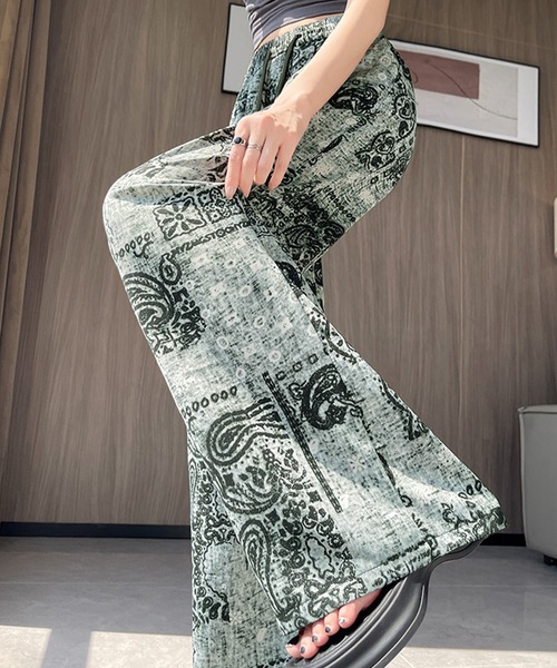 Songe（ソンジュ）の「ハイウエスト総柄ワイドパンツ（その他パンツ・レディース・ブラック系/ブラック系1/グリーン/グレー・FREE）」の13枚目の写真