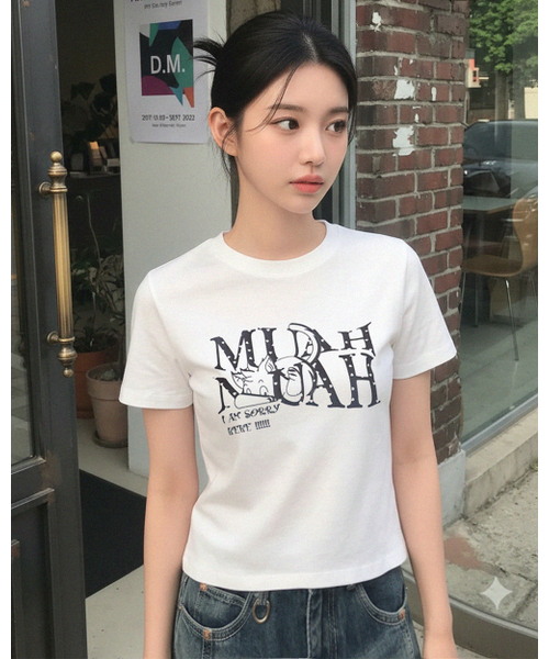muahmuah（ムーアムーア）の「コットンモーダルハートクロップ半袖Tシャツ[2色]（Tシャツ/カットソー・レディース・アイボリー/ブラック・FREE）」の3枚目の写真