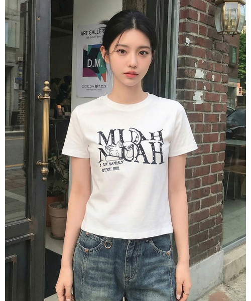 muahmuah（ムーアムーア）の「コットンモーダルハートクロップ半袖Tシャツ[2色]（Tシャツ/カットソー・レディース・アイボリー/ブラック・FREE）」の4枚目の写真