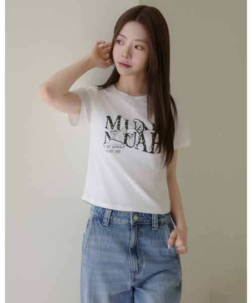 muahmuah（ムーアムーア）の「コットンモーダルハートクロップ半袖Tシャツ[2色]（Tシャツ/カットソー・レディース・アイボリー/ブラック・FREE）」の5枚目の写真