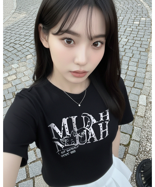 muahmuah（ムーアムーア）の「コットンモーダルハートクロップ半袖Tシャツ[2色]（Tシャツ/カットソー・レディース・アイボリー/ブラック・FREE）」の13枚目の写真