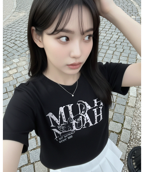 muahmuah（ムーアムーア）の「コットンモーダルハートクロップ半袖Tシャツ[2色]（Tシャツ/カットソー・レディース・アイボリー/ブラック・FREE）」の14枚目の写真