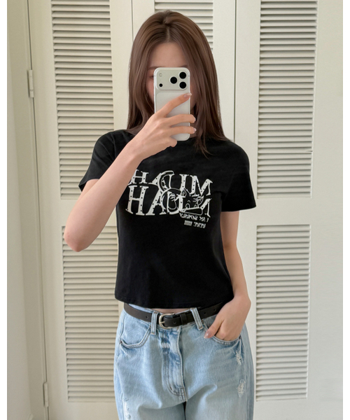 muahmuah（ムーアムーア）の「コットンモーダルハートクロップ半袖Tシャツ[2色]（Tシャツ/カットソー・レディース・アイボリー/ブラック・FREE）」の15枚目の写真