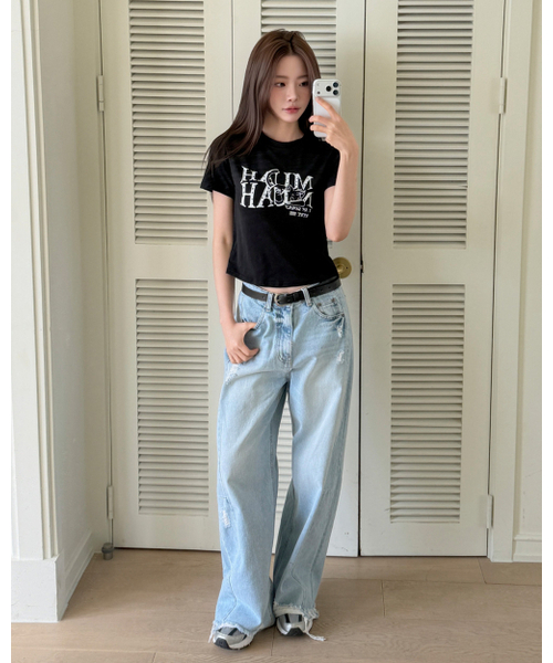 muahmuah（ムーアムーア）の「コットンモーダルハートクロップ半袖Tシャツ[2色]（Tシャツ/カットソー・レディース・アイボリー/ブラック・FREE）」の16枚目の写真