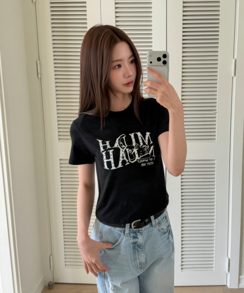 muahmuah（ムーアムーア）の「コットンモーダルハートクロップ半袖Tシャツ[2色]（Tシャツ/カットソー・レディース・アイボリー/ブラック・FREE）」の17枚目の写真