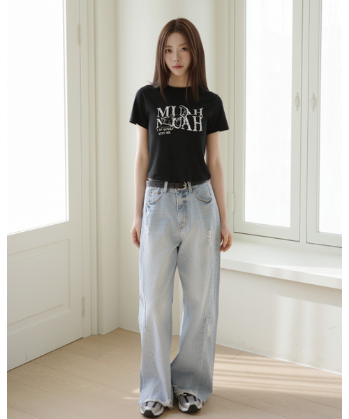 muahmuah（ムーアムーア）の「コットンモーダルハートクロップ半袖Tシャツ[2色]（Tシャツ/カットソー・レディース・アイボリー/ブラック・FREE）」の19枚目の写真
