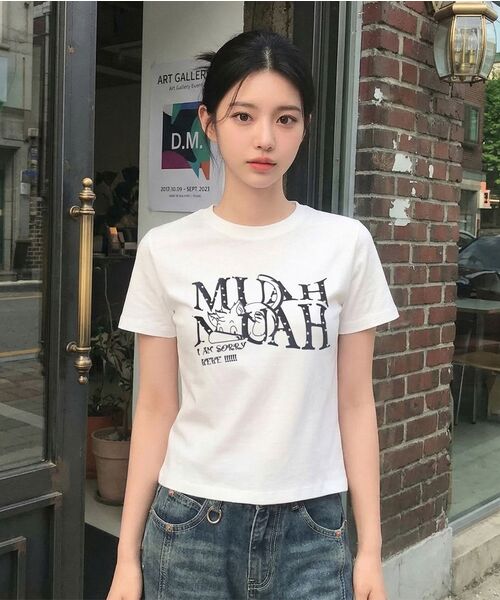 muahmuah（ムーアムーア）の「コットンモーダルハートクロップ半袖Tシャツ[2色]（Tシャツ/カットソー・レディース・アイボリー/ブラック・FREE）」の21枚目の写真