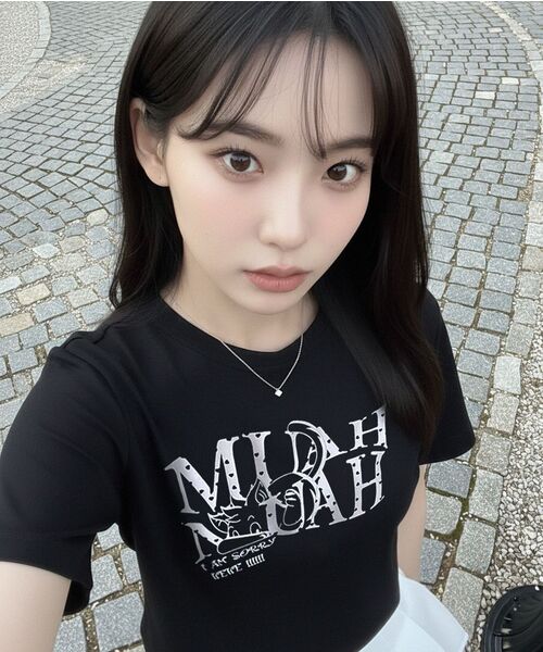 muahmuah（ムーアムーア）の「コットンモーダルハートクロップ半袖Tシャツ[2色]（Tシャツ/カットソー・レディース・アイボリー/ブラック・FREE）」の22枚目の写真