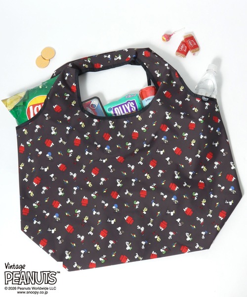PEANUTS（ピーナッツ）の「Vintage PEANUTS×FRUIT OF THE LOOM コラボ スヌーピー キャラクター総柄エコバッグ（エコバッグ/サブバッグ・レディース・ブラック系その他/イエロー系その他/ホワイト系その他・FREE）」の2枚目の写真