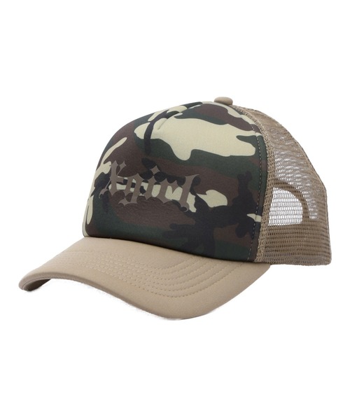X-girl(エックスガール)の「OLD ENGLISH LOGO TRUCKER CAP(キャップ・レディース・ブラック/ベージュ/カモフラージュ・ONE SIZE)」の3枚目の写真