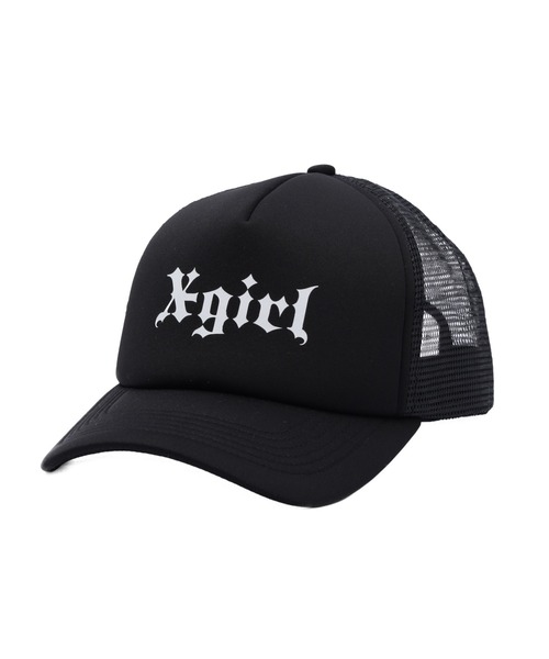 X-girl(エックスガール)の「OLD ENGLISH LOGO TRUCKER CAP(キャップ・レディース・ブラック/ベージュ/カモフラージュ・ONE SIZE)」の2枚目の写真
