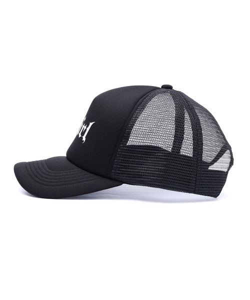 X-girl(エックスガール)の「OLD ENGLISH LOGO TRUCKER CAP(キャップ・レディース・ブラック/ベージュ/カモフラージュ・ONE SIZE)」の5枚目の写真