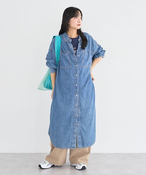 Green　Parks（グリーンパークス）の「シアーデニムシャツワンピース（シャツワンピース・レディース・インディゴブルー/ライトインディゴブルー/ブラック・FREE）」の3枚目の写真