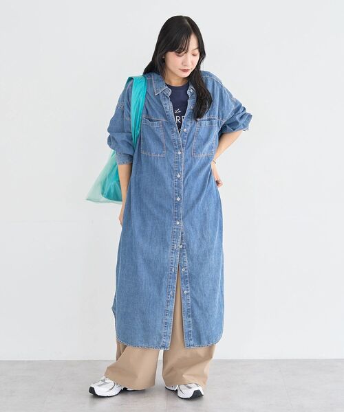 Green　Parks（グリーンパークス）の「シアーデニムシャツワンピース（シャツワンピース・レディース・インディゴブルー/ライトインディゴブルー/ブラック・FREE）」の16枚目の写真