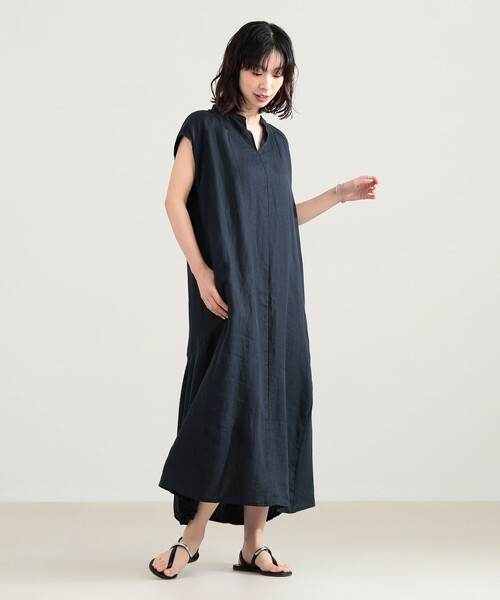 Demi-Luxe BEAMS（デミルクス ビームス）の「TICCA / リネン フレンチスリーブ バルーン ワンピース（ワンピース・レディース・グリーン系その他5/ネイビー・ONE SIZE）」の2枚目の写真
