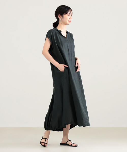 Demi-Luxe BEAMS（デミルクス ビームス）の「TICCA / リネン フレンチスリーブ バルーン ワンピース（ワンピース・レディース・グリーン系その他5/ネイビー・ONE SIZE）」の3枚目の写真