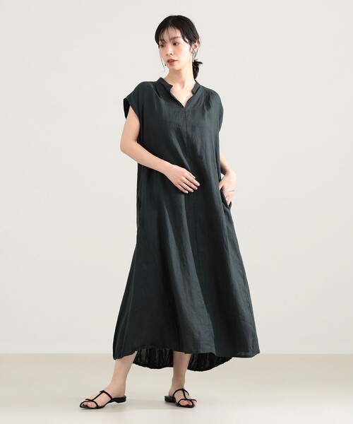 Demi-Luxe BEAMS（デミルクス ビームス）の「TICCA / リネン フレンチスリーブ バルーン ワンピース（ワンピース・レディース・グリーン系その他5/ネイビー・ONE SIZE）」の4枚目の写真