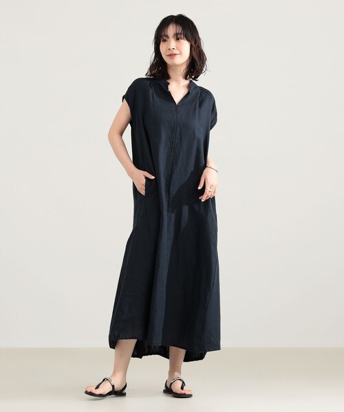 Demi-Luxe BEAMS（デミルクス ビームス）の「TICCA / リネン フレンチスリーブ バルーン ワンピース（ワンピース・レディース・グリーン系その他5/ネイビー・ONE SIZE）」の6枚目の写真