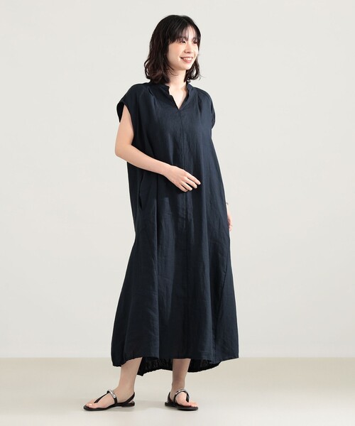 Demi-Luxe BEAMS（デミルクス ビームス）の「TICCA / リネン フレンチスリーブ バルーン ワンピース（ワンピース・レディース・グリーン系その他5/ネイビー・ONE SIZE）」の7枚目の写真