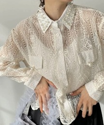 CHUN CHUN NOTES（チュンチュンノーツ）の「26SS/キャミソール付きパール襟レースシアーシャツブラウス（シャツ/ブラウス）」