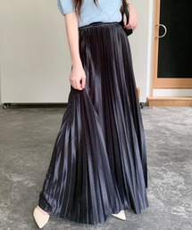【26年春夏新作】光沢感のある細プリーツ マキシスカート ウエストゴム