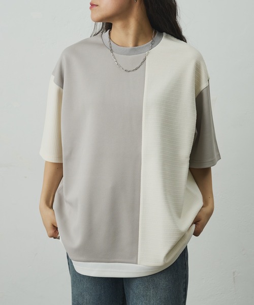 COLONY 2139(コロニートゥーワンスリーナイン)の「ジャガード切替Tシャツ(Tシャツ/カットソー・メンズ・ブラック/グレー・LARGE/MEDIUM)」の2枚目の写真