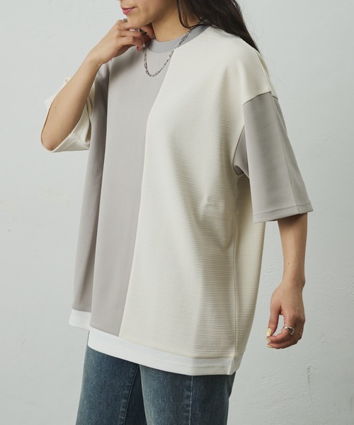 COLONY 2139(コロニートゥーワンスリーナイン)の「ジャガード切替Tシャツ(Tシャツ/カットソー・メンズ・ブラック/グレー・LARGE/MEDIUM)」の4枚目の写真