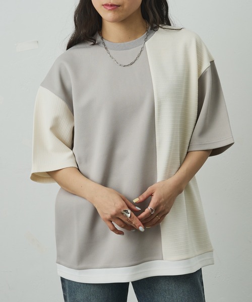 COLONY 2139(コロニートゥーワンスリーナイン)の「ジャガード切替Tシャツ(Tシャツ/カットソー・メンズ・ブラック/グレー・LARGE/MEDIUM)」の3枚目の写真