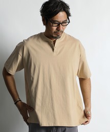 8oz HEAVY WEIGHT COTTON OVERSIZED HENLEY NECK S/S TEE：セットアップ対応 ヘビーウェイト 半袖ヘンリーネックTEE / 8オンス / 厚手Tシャツ / オーバーサイズ / ルーズフィット