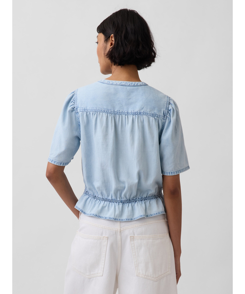 セール】デニム ペプラム クロップドトップス（シャツ/ブラウス）｜GAP