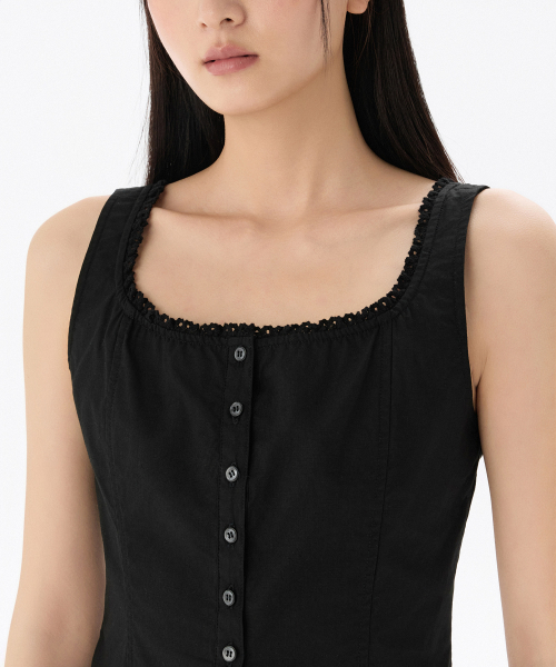 MUSINSA STANDARD WOMAN（ムシンサスタンダードウーマン）の「ウーマンズレーストリムボタンスリーブレストップ[ブラック]（Tシャツ/カットソー・レディース・その他・X-SMALL/SMALL/MEDIUM/LARGE）」の5枚目の写真