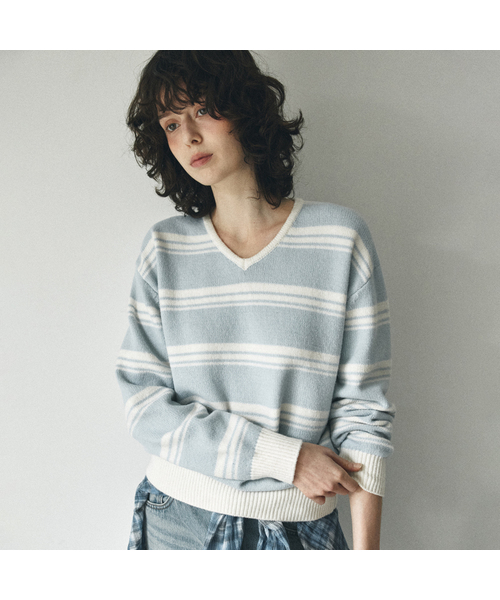 VANONE ATELIER(バノンアトリエ)の「KN4253 ウールストライプニット_ペールミント(ニット/セーター・レディース・ミント・FREE)」の1枚目の写真