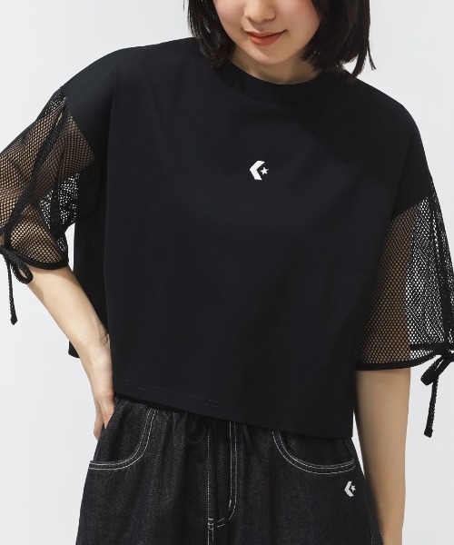 CONVERSE（コンバース）の「【別注】コンバース  AP MESH SLEEVE TEE L メッシュスリーブ半袖Tシャツ 限定コラボ（Tシャツ/カットソー・レディース・ホワイト/ブラック・S/M/L）」の2枚目の写真