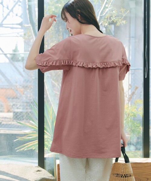 Tiaclasse(ティアクラッセ)の「【おのののかさん着用】「サマケア」バックヨークフリルチュニック(Tシャツ/カットソー・レディース・オフホワイト/ブラック/グレイッシュベージュ/ピンク・M/L)」の13枚目の写真