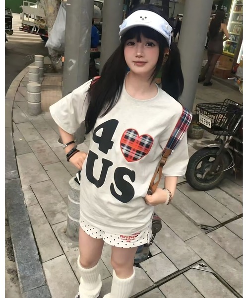 inst.ALL(インストール)の「ハートチェックプリントルーズTシャツ(Tシャツ/カットソー・レディース・ホワイト・M)」の1枚目の写真
