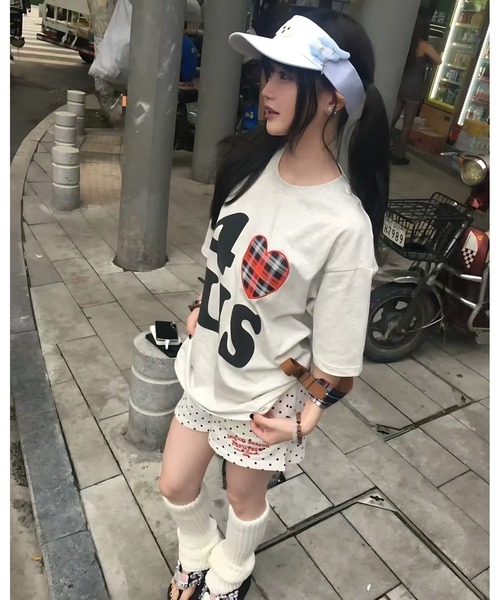 inst.ALL(インストール)の「ハートチェックプリントルーズTシャツ(Tシャツ/カットソー・レディース・ホワイト・M)」の3枚目の写真