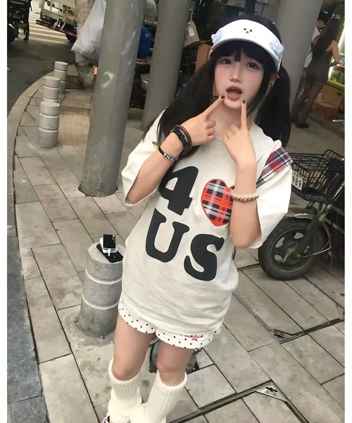 inst.ALL(インストール)の「ハートチェックプリントルーズTシャツ(Tシャツ/カットソー・レディース・ホワイト・M)」の4枚目の写真