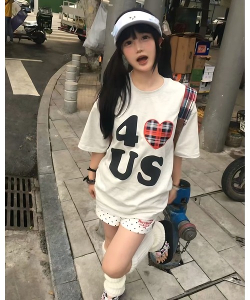 inst.ALL(インストール)の「ハートチェックプリントルーズTシャツ(Tシャツ/カットソー・レディース・ホワイト・M)」の5枚目の写真