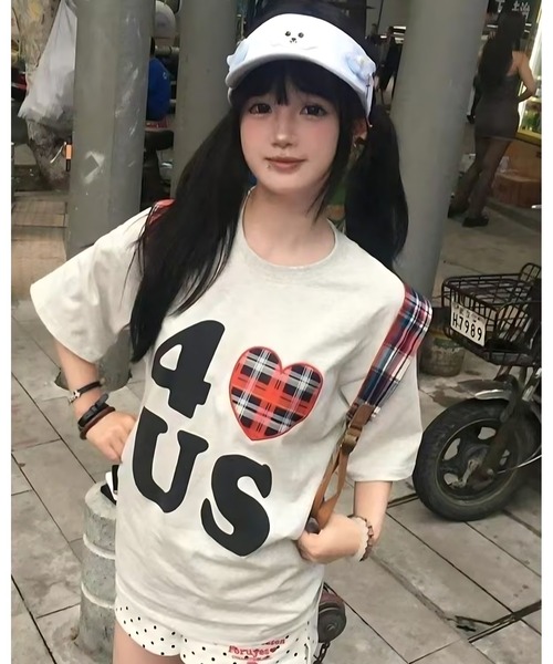 inst.ALL(インストール)の「ハートチェックプリントルーズTシャツ(Tシャツ/カットソー・レディース・ホワイト・M)」の6枚目の写真