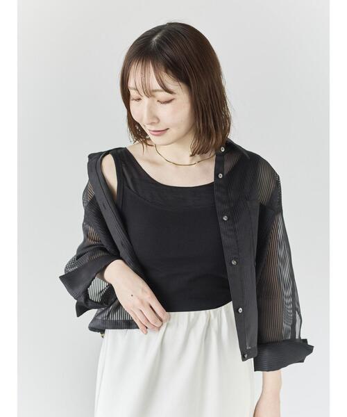 Te chichi（テチチ）の「【接触冷感】シアー切替スクエアネックタンクトップ（タンクトップ・レディース・ブラック/オフホワイト/チャコールグレー・F）」の8枚目の写真